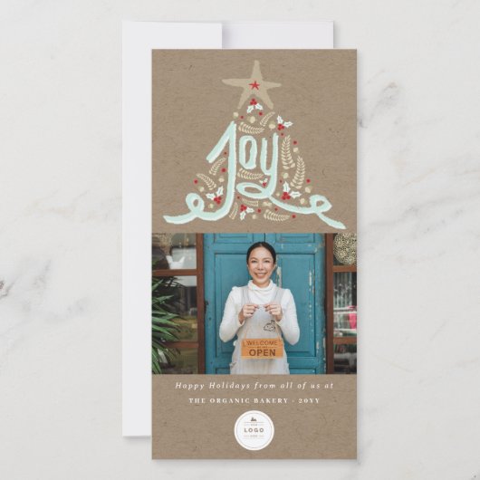 Hand getrokken vreugde kalligrafie gebladerte Foto Feestdagenkaart (Voorkant)