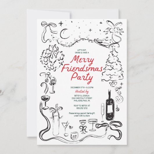 Hand getrokken Vrienden als kerstfeest Kaart (Voorkant)