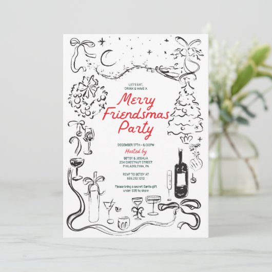 Hand getrokken Vrienden als kerstfeest Kaart (Staand voorkant)