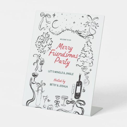 Hand getrokken Vrienden als kerstfeest welkom Reclamebord Met Voetstuk (Voorkant)