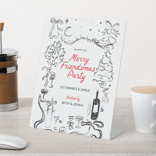 Hand getrokken Vrienden als kerstfeest welkom Reclamebord Met Voetstuk (Insitu)