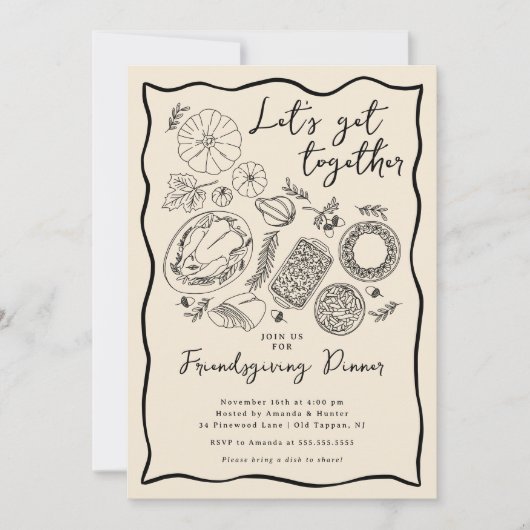 Hand getrokken Vrienden geven diner uitnodiging (Voorkant)