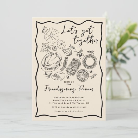 Hand getrokken Vrienden geven diner uitnodiging (Staand voorkant)