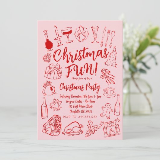 Hand getrokken vriendjes als kerstfeest uitnodigin kaart (Staand voorkant)