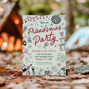 Hand getrokken vriendjes feest uitnodiging, Kerstm Kaart