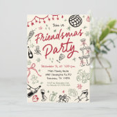 Hand getrokken vriendjes feest uitnodiging, Kerstm Kaart (Staand voorkant)