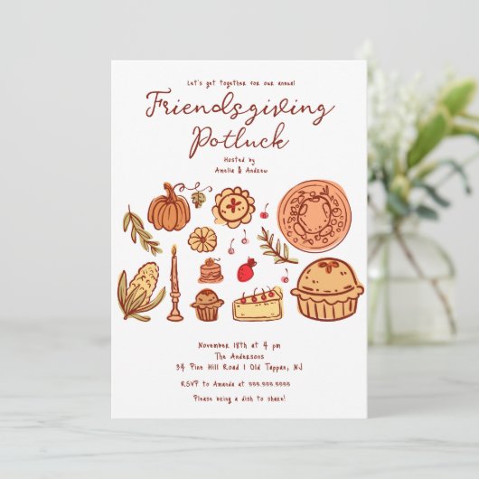 Hand getrokken Vriendschap Diner Kaart (Staand voorkant)