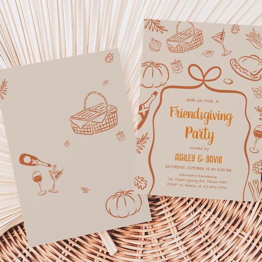 Hand getrokken Vriendschap Herfst Thanksgiving Par Kaart