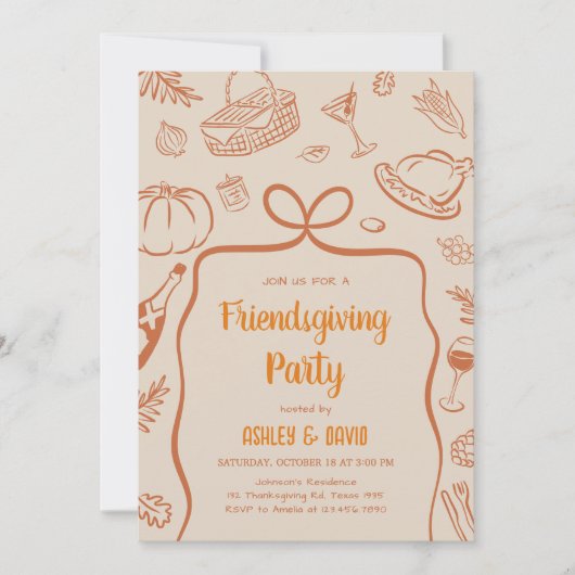 Hand getrokken Vriendschap Herfst Thanksgiving Par Kaart (Voorkant)