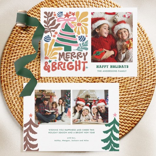 Hand getrokken vrolijk en helder retro familie feestdagenkaart