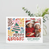 Hand getrokken vrolijk en helder retro familie feestdagenkaart (Staand voorkant)