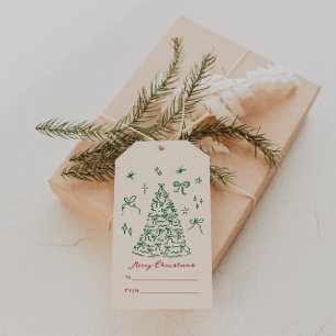 Hand getrokken vrolijk kerstfeest cadeaulabel