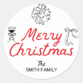 Hand getrokken Vrolijk Kerstfeest Gepersonaliseerd Ronde Sticker (Voorkant)