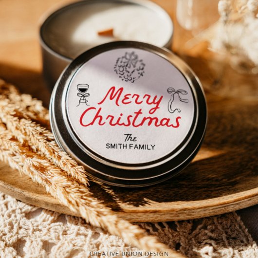 Hand getrokken Vrolijk Kerstfeest Gepersonaliseerd Ronde Sticker