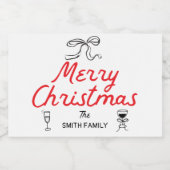 Hand getrokken Vrolijk Kerstfeest Gepersonaliseerd Sparkling Wijnetiket (Enkel label)