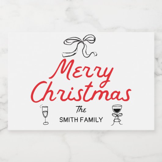 Hand getrokken Vrolijk Kerstfeest Gepersonaliseerd Sparkling Wijnetiket (Enkel label)