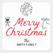 Hand getrokken Vrolijk Kerstfeest Gepersonaliseerd Vierkante Sticker (Voorkant)