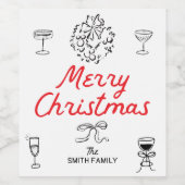 Hand getrokken Vrolijk Kerstfeest Gepersonaliseerd Wijn Etiket (Enkel label)