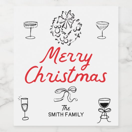 Hand getrokken Vrolijk Kerstfeest Gepersonaliseerd Wijn Etiket (Enkel label)