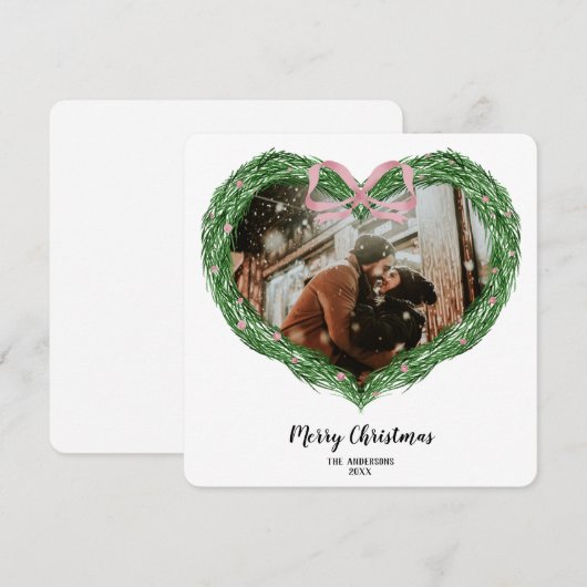 Hand getrokken vrolijke kerst hart krans foto kaart (Voorkant / Achterkant)