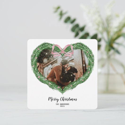 Hand getrokken vrolijke kerst hart krans foto kaart (Staand voorkant)