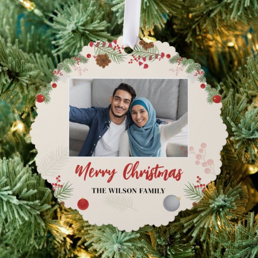 Hand getrokken Vrolijke Kerstmis Één Foto Ornament Kaart (Insitu (Drie))