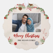 Hand getrokken Vrolijke Kerstmis Één Foto Ornament Kaart (Voorkant)