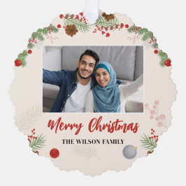 Hand getrokken Vrolijke Kerstmis Één Foto Ornament Kaart