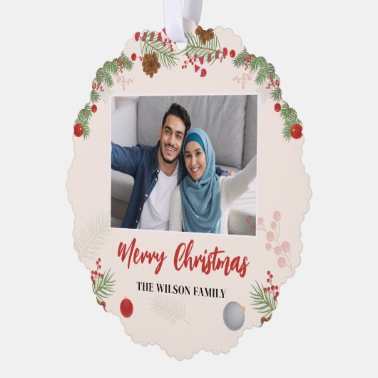 Hand getrokken Vrolijke Kerstmis Één Foto Ornament Kaart (Links)