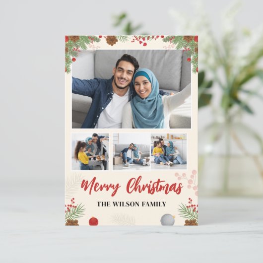 Hand getrokken Vrolijke Kerstmis Vier Fotocollage (Staand voorkant)