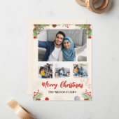Hand getrokken Vrolijke Kerstmis Vier Fotocollage Notitiekaartje (Voorkant / Achterkant in situ)