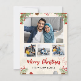 Hand getrokken Vrolijke Kerstmis Vier Fotocollage Notitiekaartje