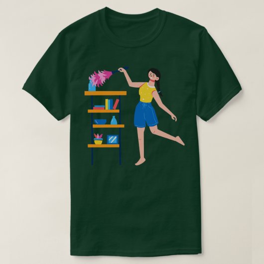 Hand getrokken vrouw in het schoonmaken t-shirt (Design voorkant)