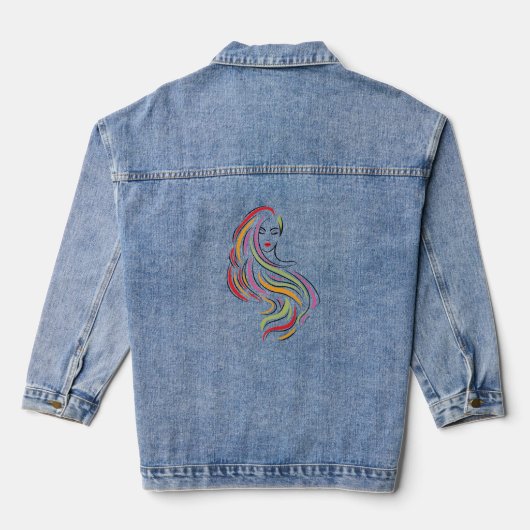 Hand getrokken vrouw lang haar gezicht denim jacket (Achterkant)
