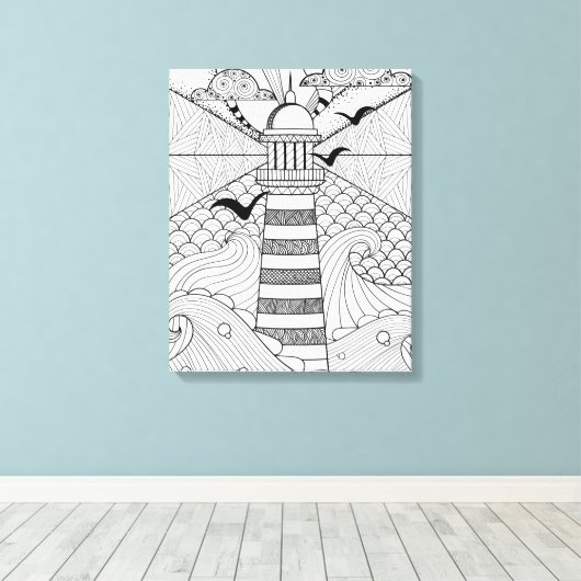 Hand getrokken vuurtoren Doodle 6 Canvas Afdruk (Insitu (Houten vloer))