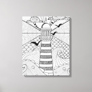 Hand getrokken vuurtoren Doodle 6 Canvas Afdruk