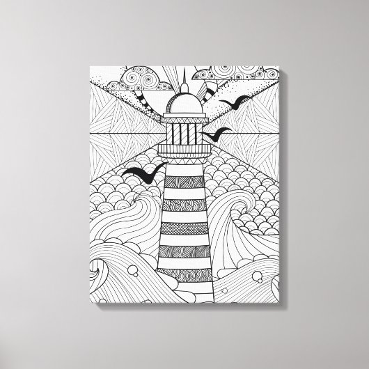 Hand getrokken vuurtoren Doodle 6 Canvas Afdruk (Voorkant)