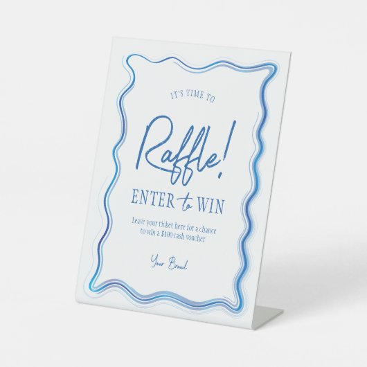 Hand getrokken Waterverf Blauw Wit Logo Raffle tek Reclamebord Met Voetstuk (Voorkant)