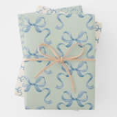 Hand getrokken Waterverf Blue Bows Wrapping Paper (In situ)