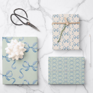 Hand getrokken Waterverf Blue Bows Wrapping Paper