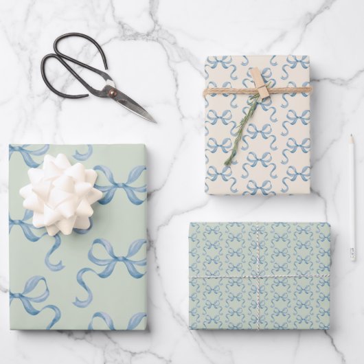 Hand getrokken Waterverf Blue Bows Wrapping Paper (Voorkant)
