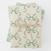Hand getrokken Waterverf Green Bows Wrapping Paper (In situ)