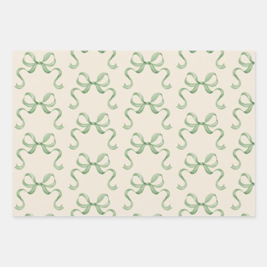Hand getrokken Waterverf Green Bows Wrapping Paper (Voorkant)