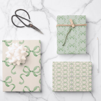 Hand getrokken Waterverf Green Bows Wrapping Paper