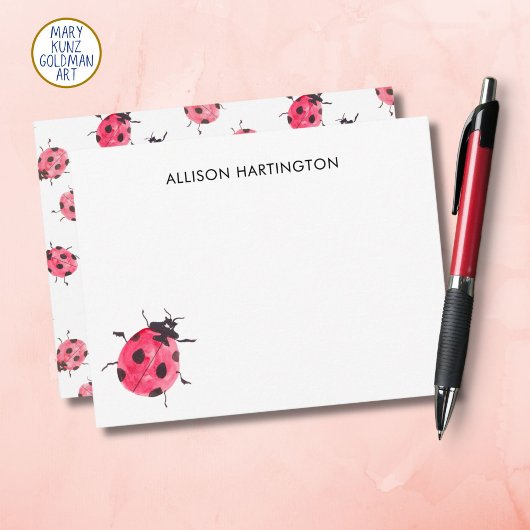 Hand getrokken Waterverf lieveheersbeestje grillig Notitiekaartje