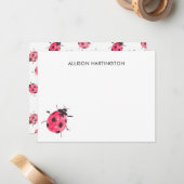 Hand getrokken Waterverf lieveheersbeestje grillig Notitiekaartje (Voorkant / Achterkant in situ)