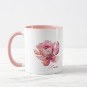 Hand getrokken Waterverf roze bloem Mok