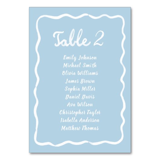 Hand getrokken Wavy licht blauw Zitting Chart Kaar Kaart (Achterkant)