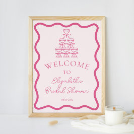 Hand getrokken Wavy Lijst & Champagne Tower Welkom Poster