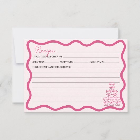 Hand getrokken Wavy Lijst Retro Roze strik Recept  Kaart (Voorkant)